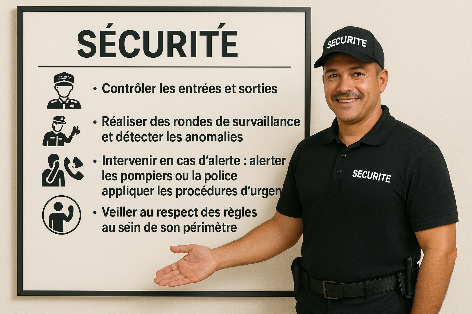 Un agent de sécurité explique les points et les missions essentielles que doit faire une agent de sécurité pour réussir son métier Missions principales d’un agent de sécurité