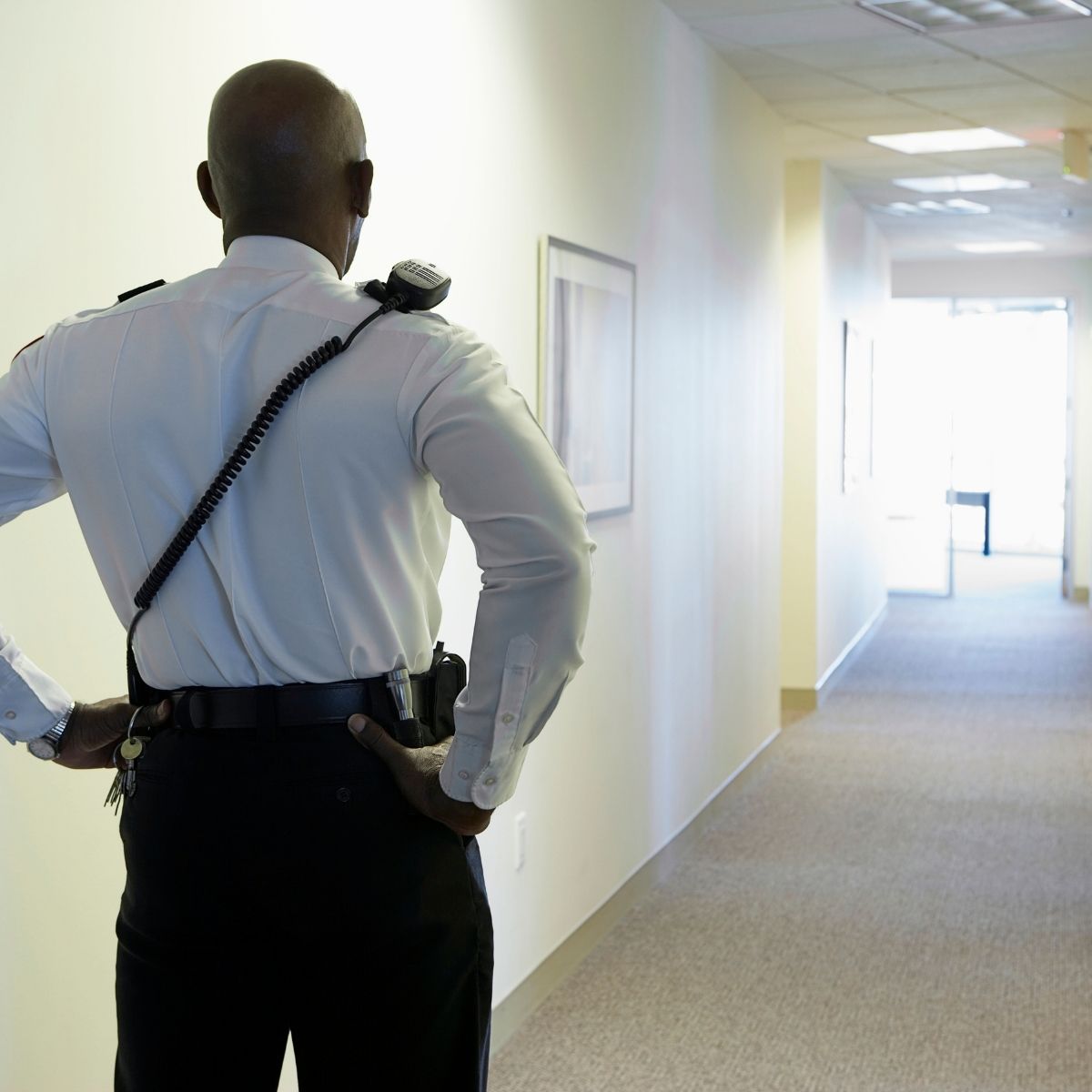 Un agent de sécurité privée en uniforme, prêt à intervenir sur son site. La formation et la carte professionnelle CNAPS sont des prérequis indispensables pour exercer ce métier. Un agent de sécurité privée en uniforme, prêt à intervenir sur son site.